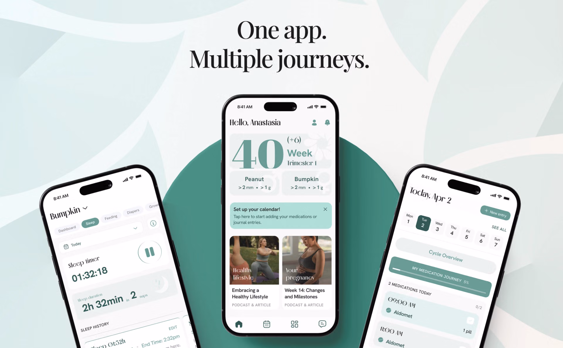 Carea mobile interface presented with the message One app, multiple journeys.