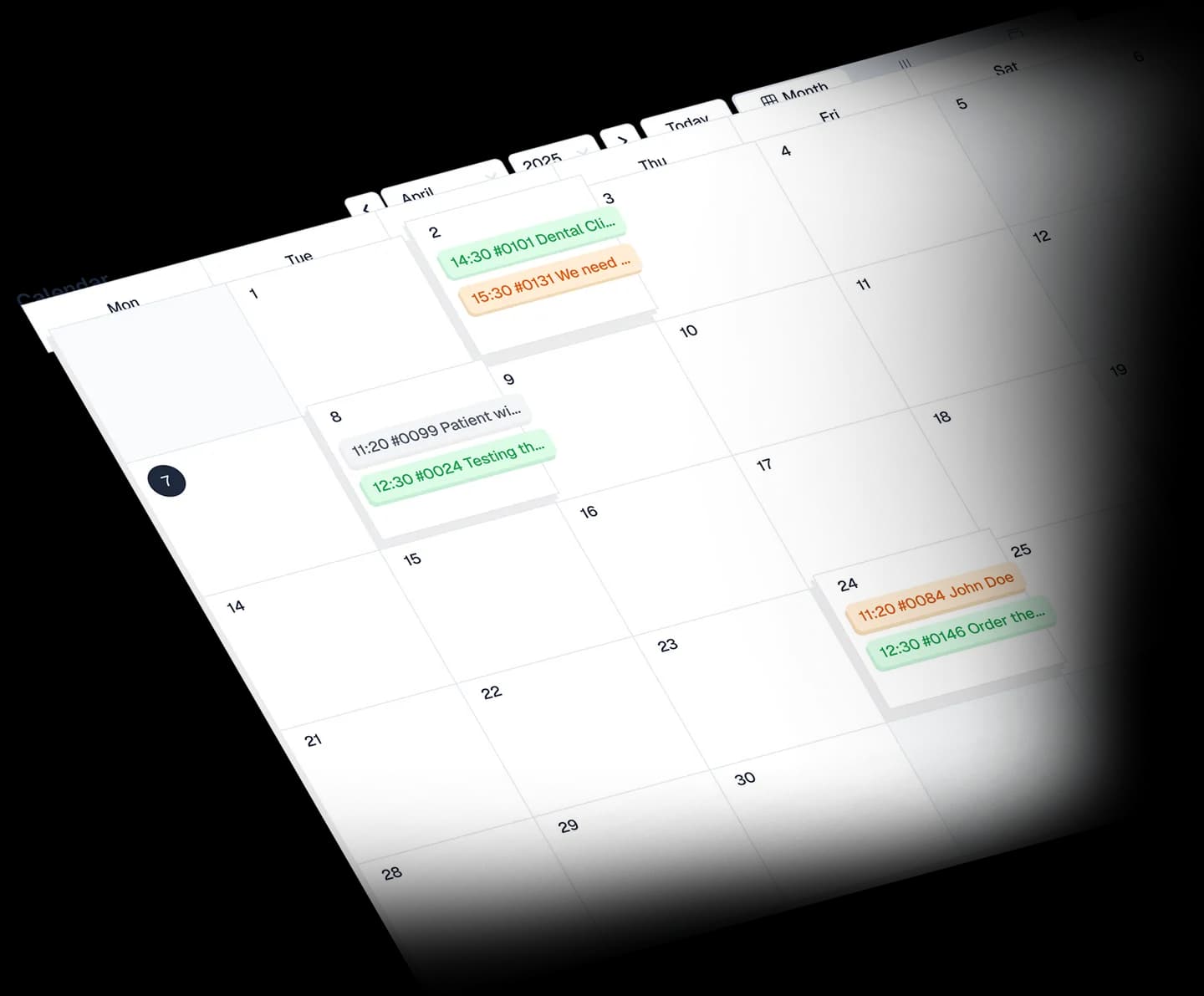 A DentaSync monthly calendar with scheduled work-order events and delivery activities.